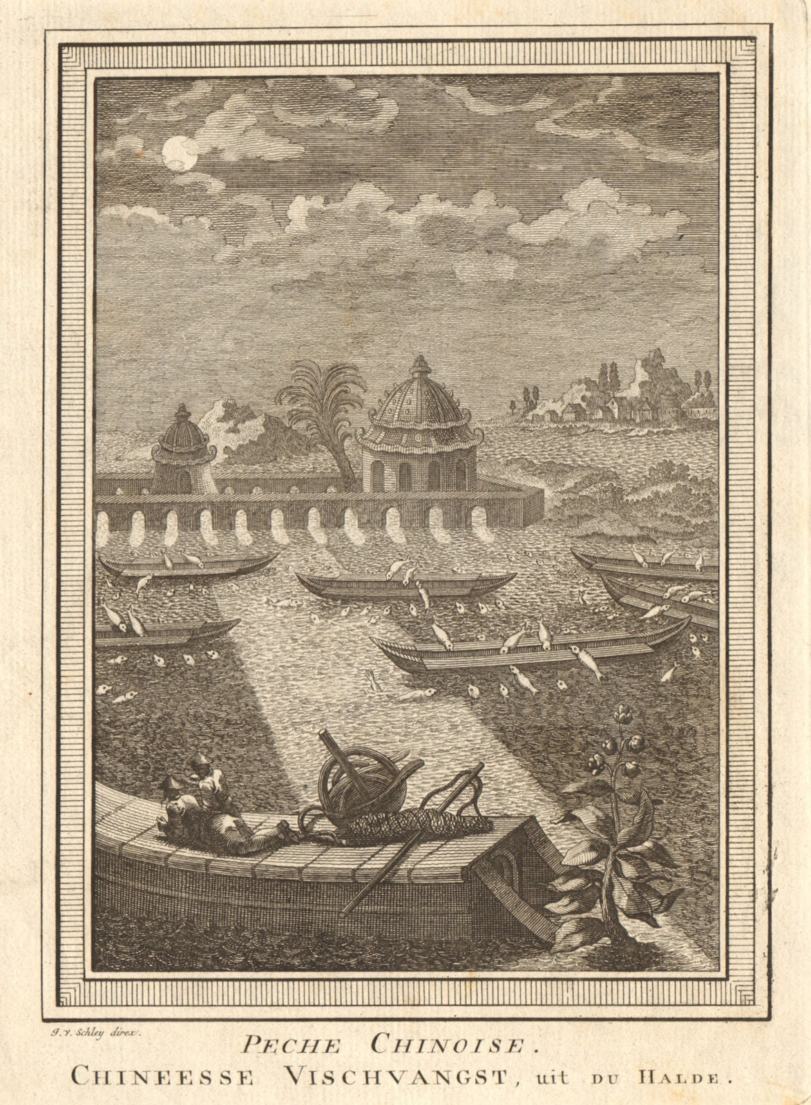 'Pêche Chinoise'. China. Chinese fishing methods. Varnished boats. SCHLEY 1749